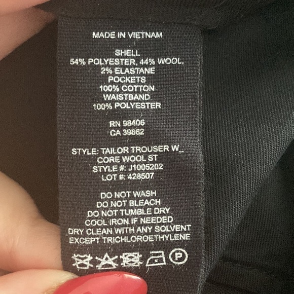 Theory Satin Waist Core Wool Crepe Trousers Pants Straight Leg Black - Picture 6 of 8